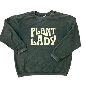 Chicka-d Plant Lady Corded Crew Pullover Sweatshirt Distressed Dark Green Size S